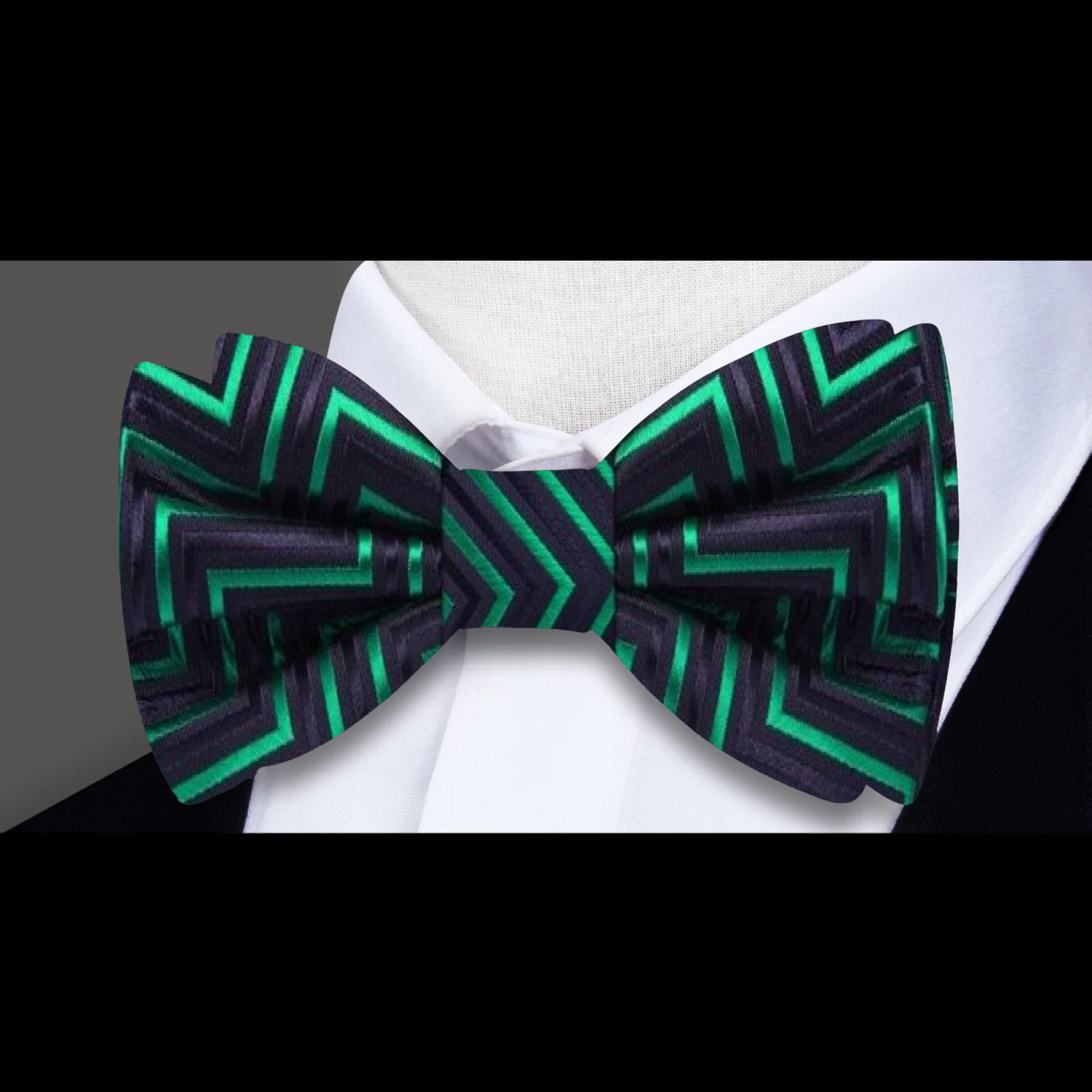 Black, Green Geometric Bow Tie 