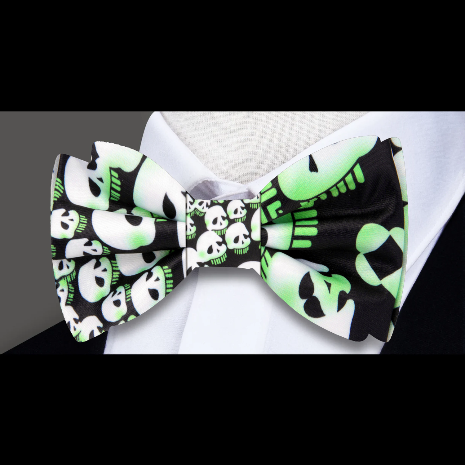 Neon Skull Bow Tie | Black, Green & White