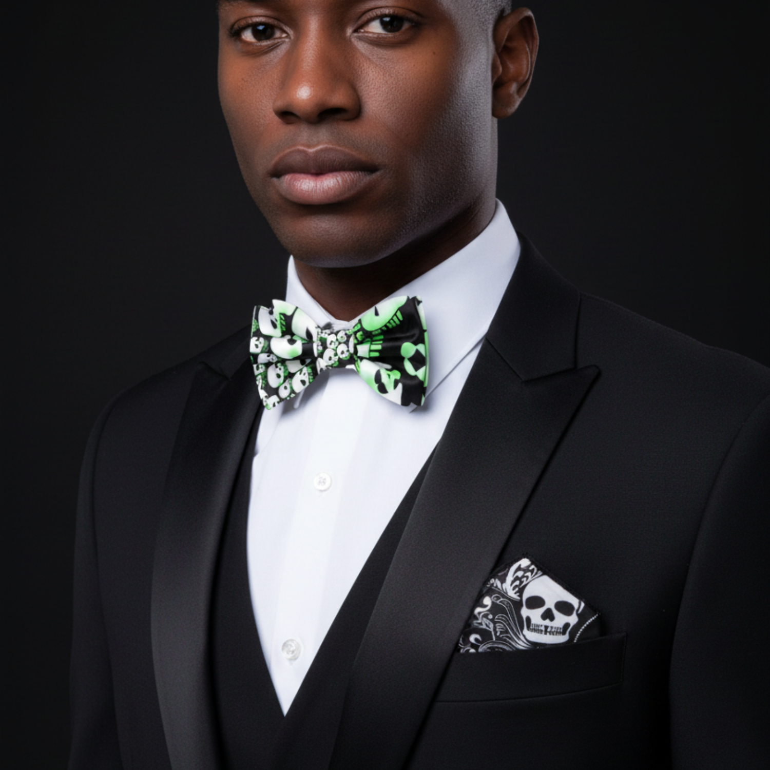 Neon Skull Bow Tie | Black, Green & White