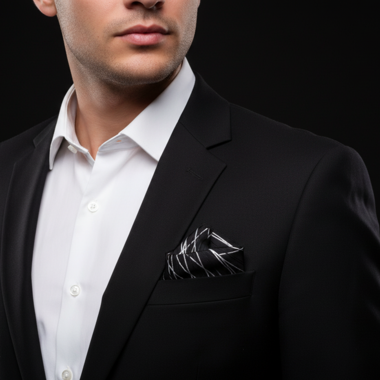 Man wearing black and white abstract square