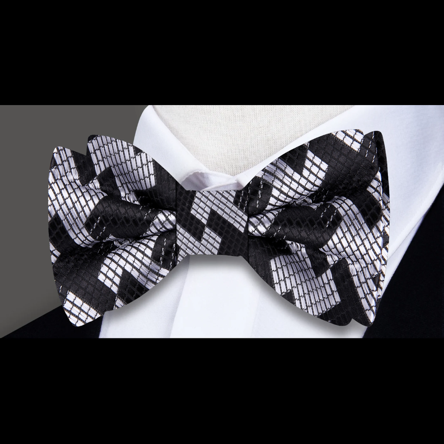Black Grey Houndstooth Bow Tie