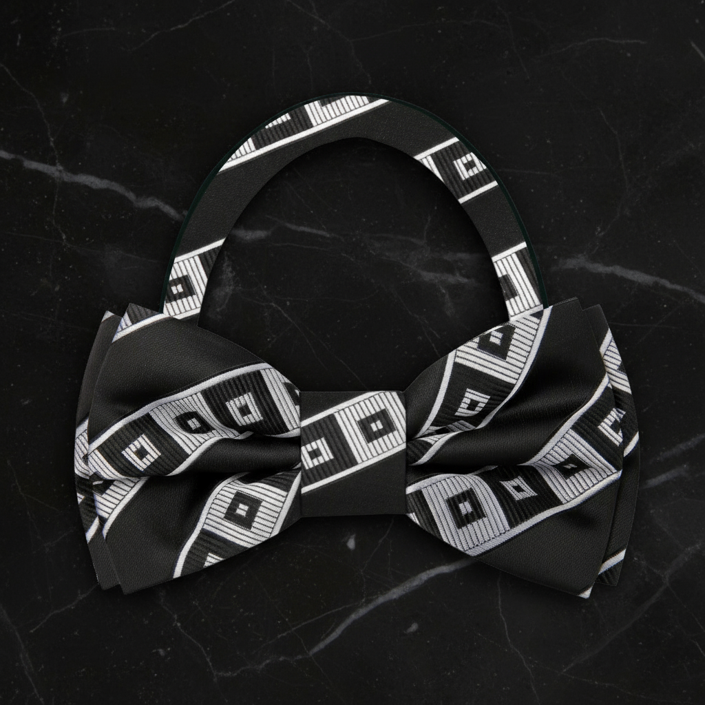 Silver and Black Scope Bow Tie Pre Tied