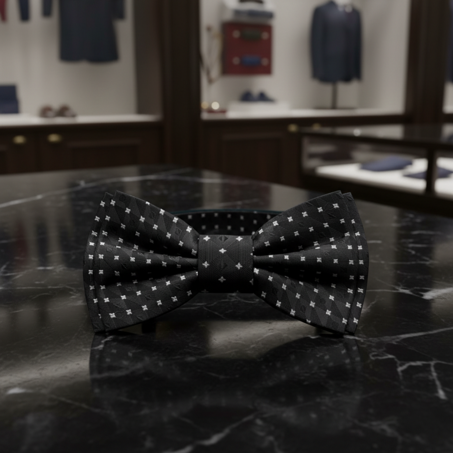 Black White Geometric Bow Tie Pre Tied