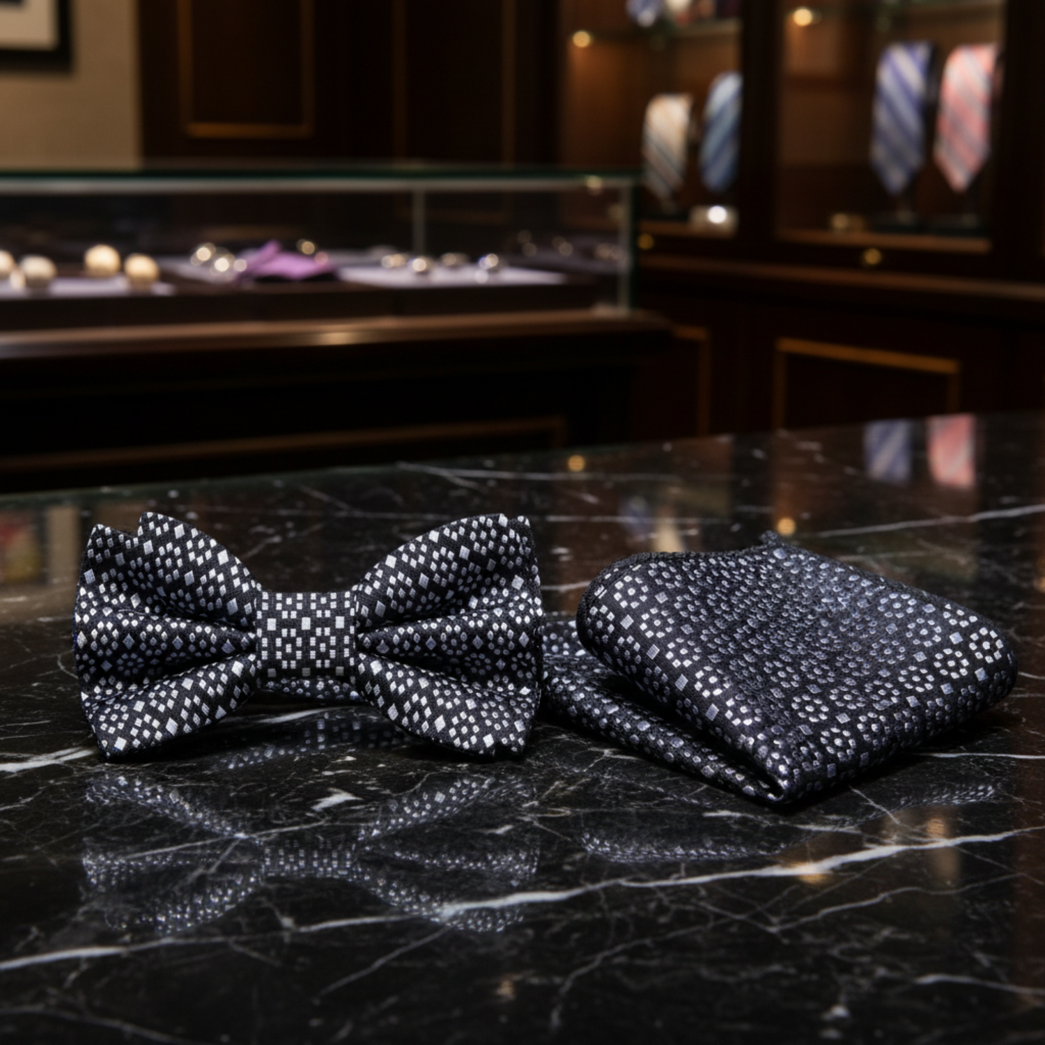 Black Grey Circles Cluster Big Bang Bow Tie and Square