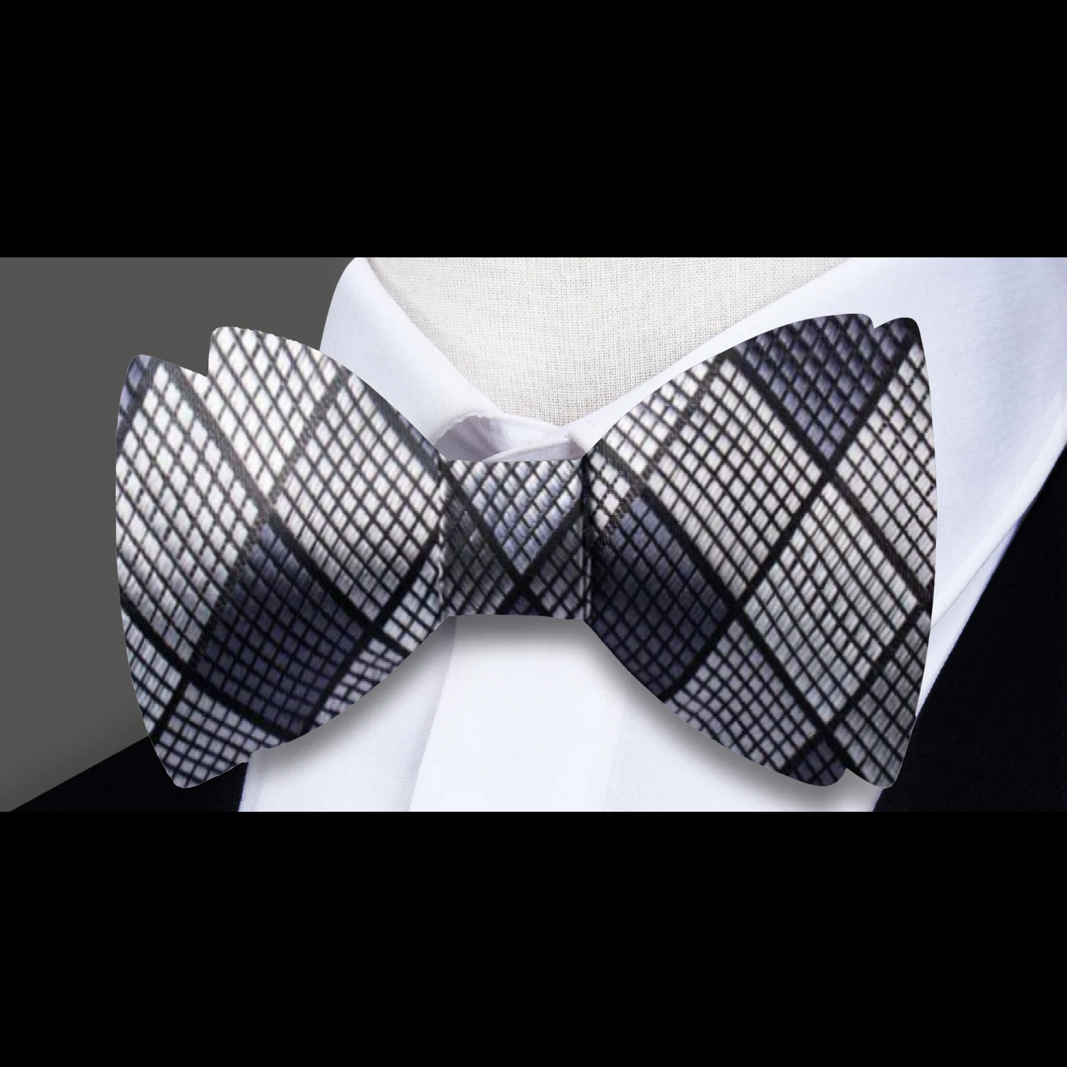 Black, Grey Diamonds Bow Tie