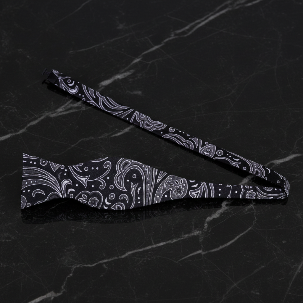 A Black, Charcoal Floral Pattern Self Tie Bow Tie