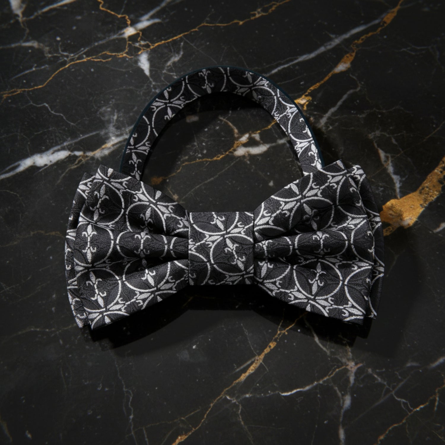 Black Fleur De Lis Bow Tie Pre Tied