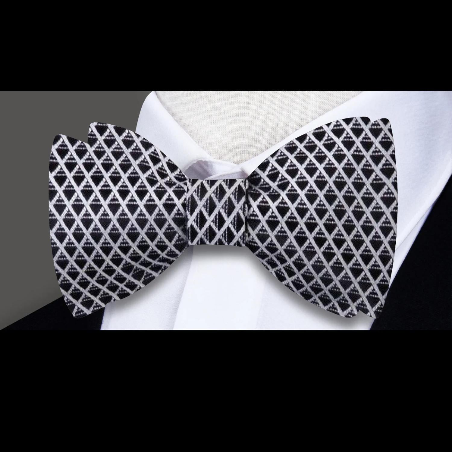 Black, Grey Check Bow Tie