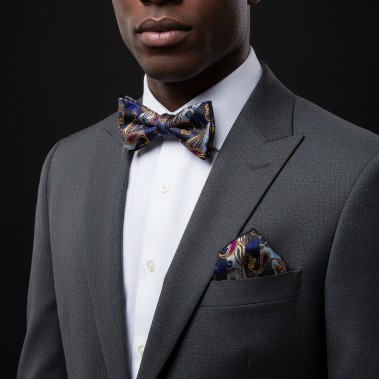Paisley Stripe Self-Tie Bow Tie in Navy, Cream or Gray