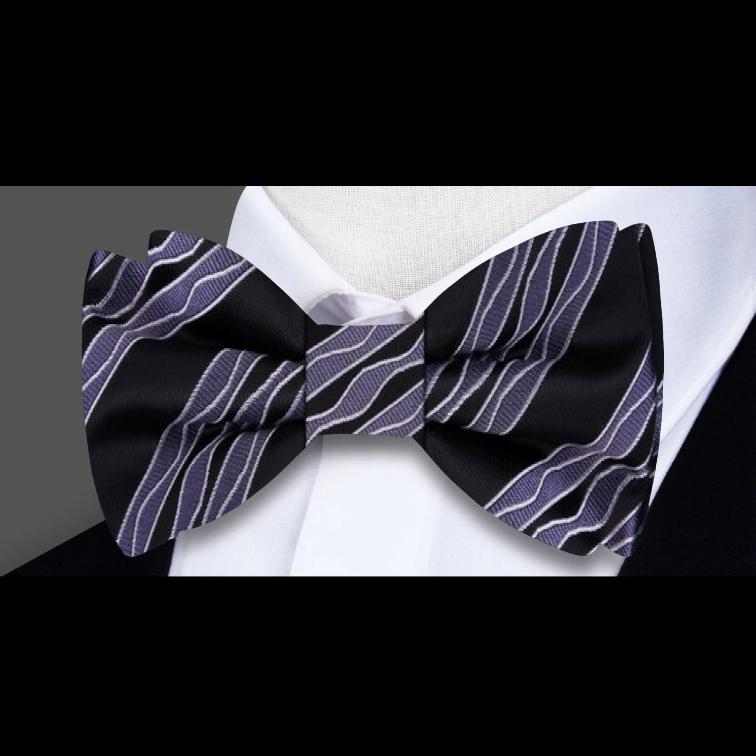 Black, Grey Wavy Lines Bow Tie