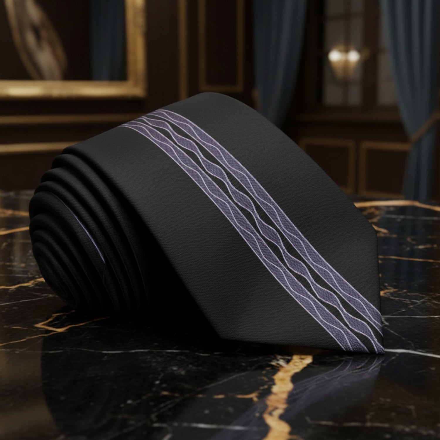 Black, Grey Waves Tie  