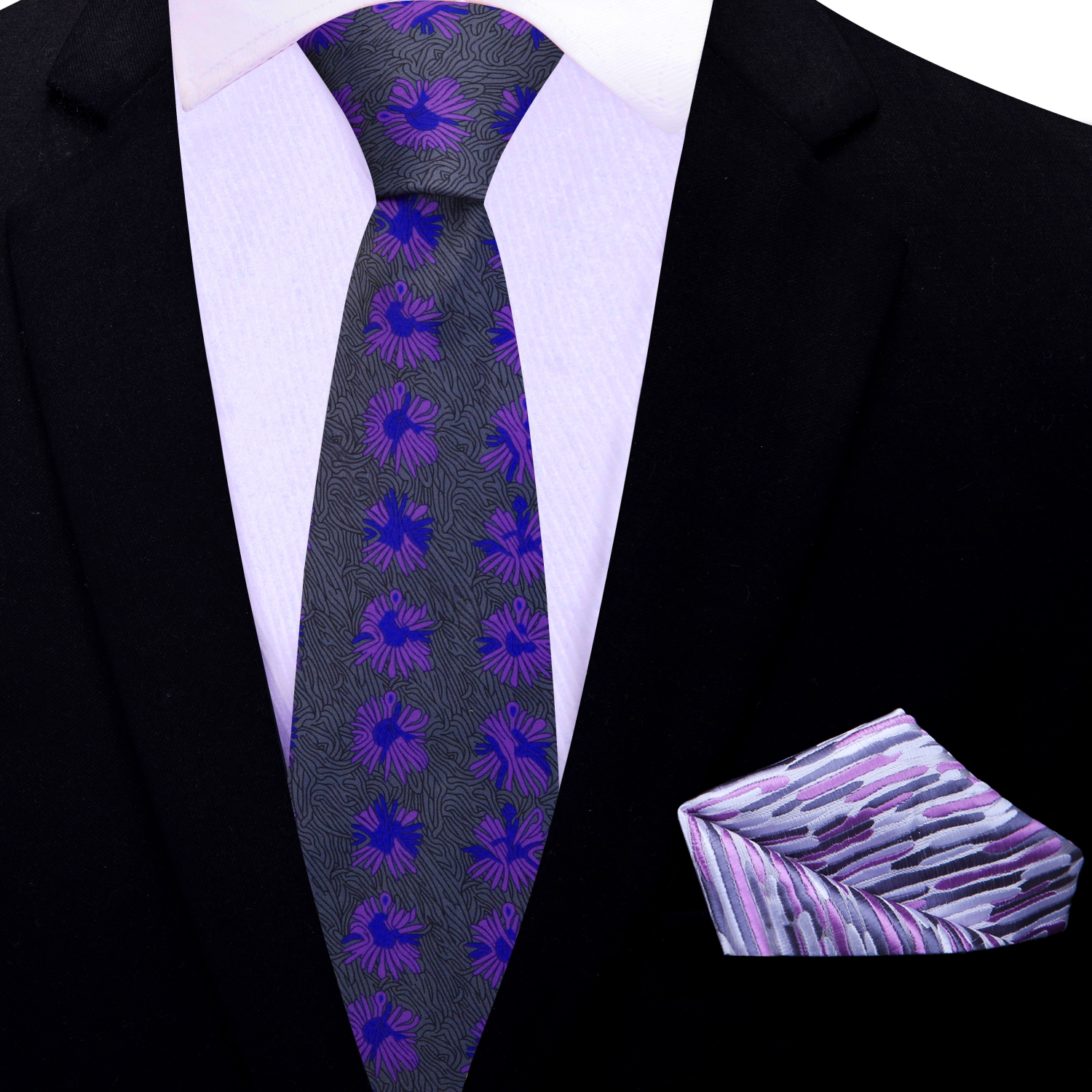 Thin Grey, Purple Abstract Tie and Accenting Square