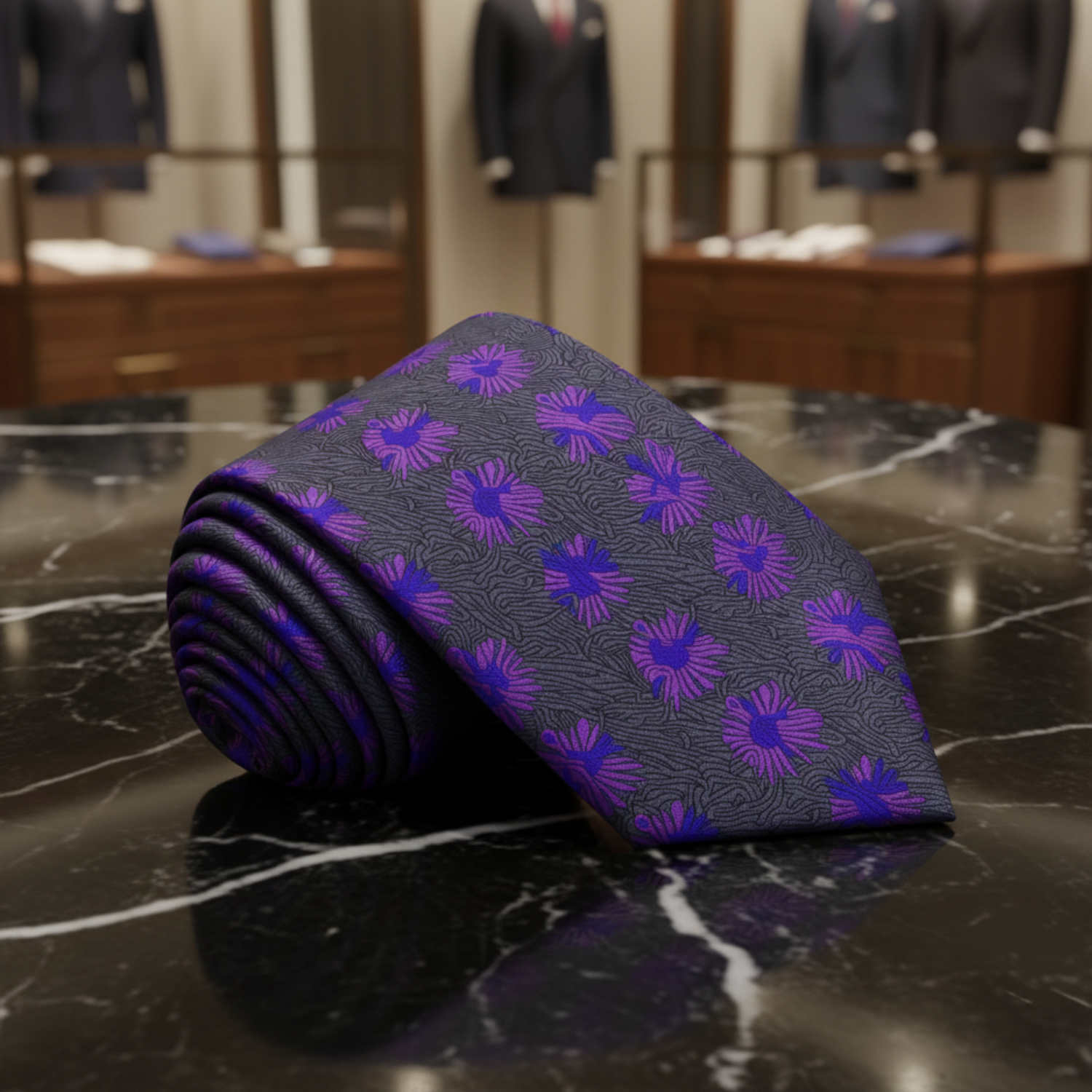 Grey, Purple Abstract Tie