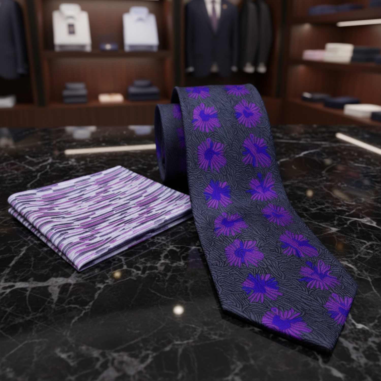 Grey, Purple Abstract Tie and Accenting Square Alt View
