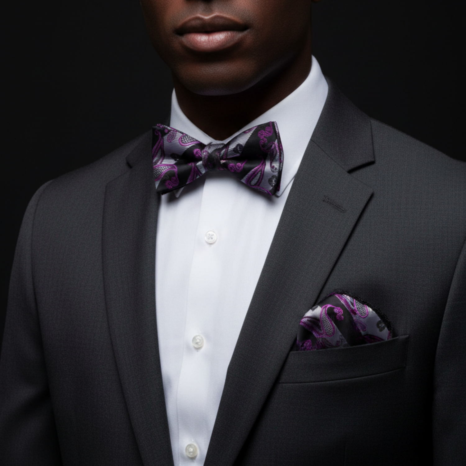 Paisley Stripe Self-Tie Bow Tie in Navy, Cream or Gray