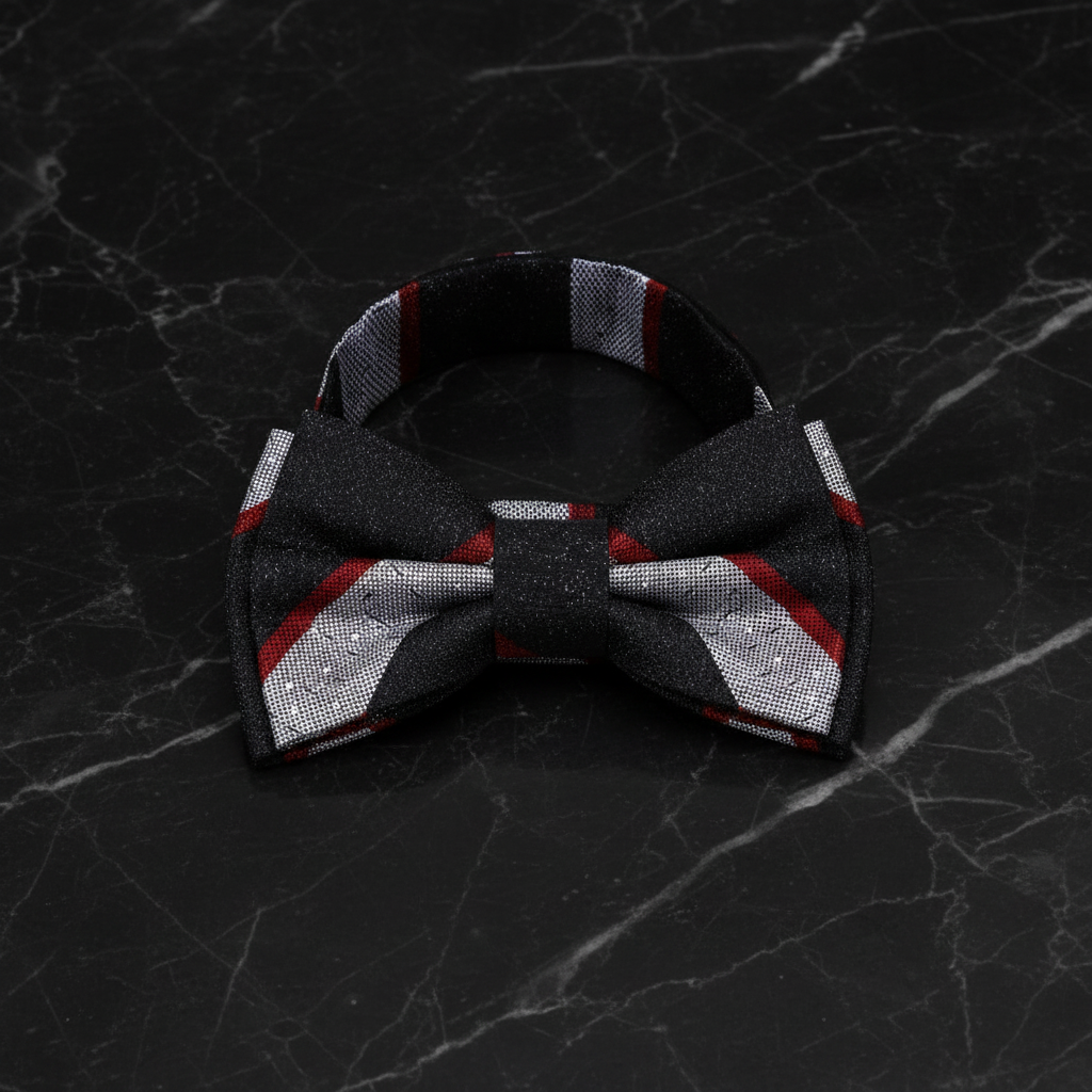 Pre Tied A Black, Red, Grey Stripe Pattern Self Tie Bow Tie