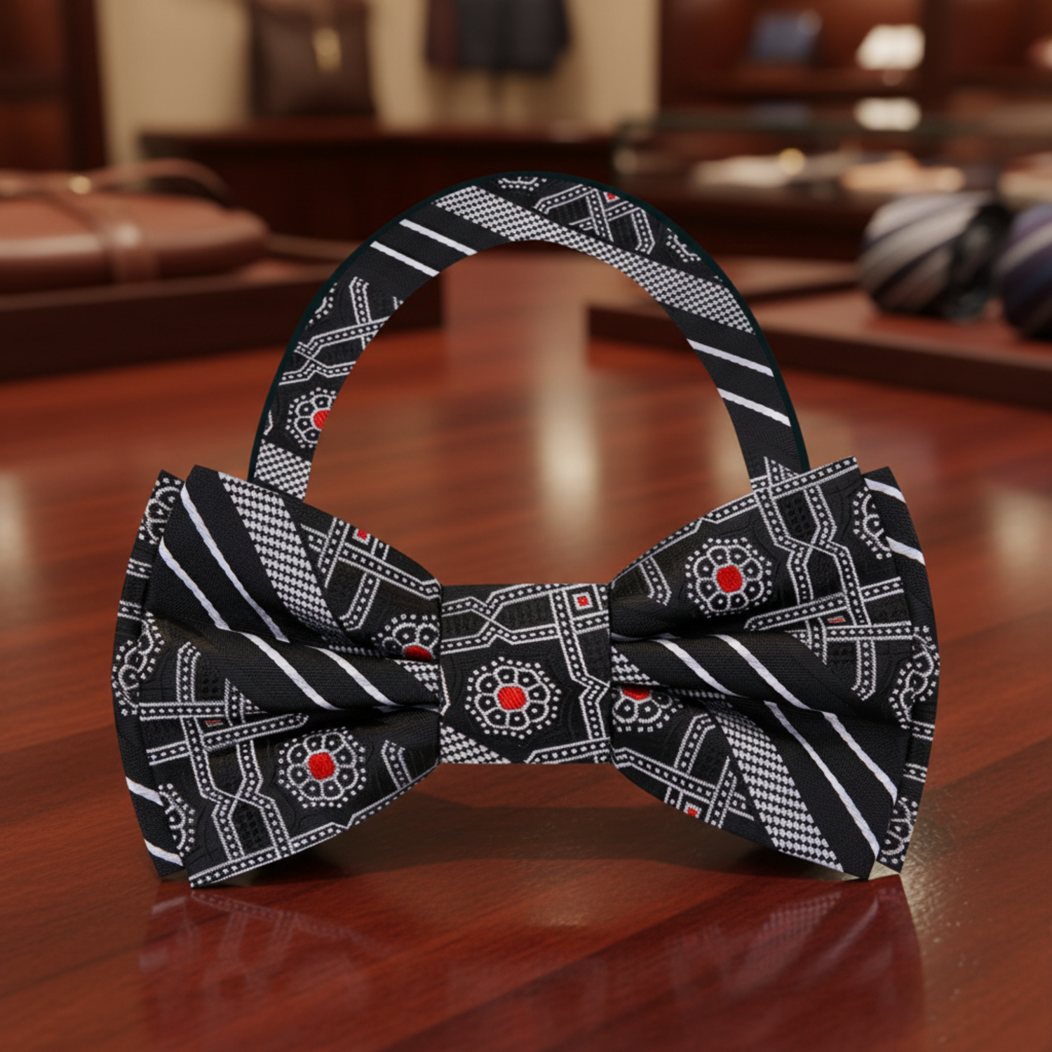 Black, Red, Grey Bow Tie Pre Tied