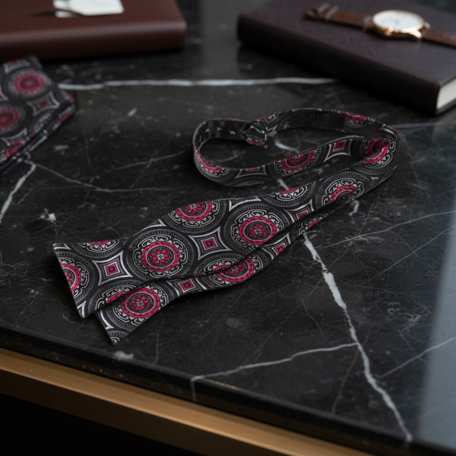 Black, Red and Grey Abstract Bow Tie Self Tie