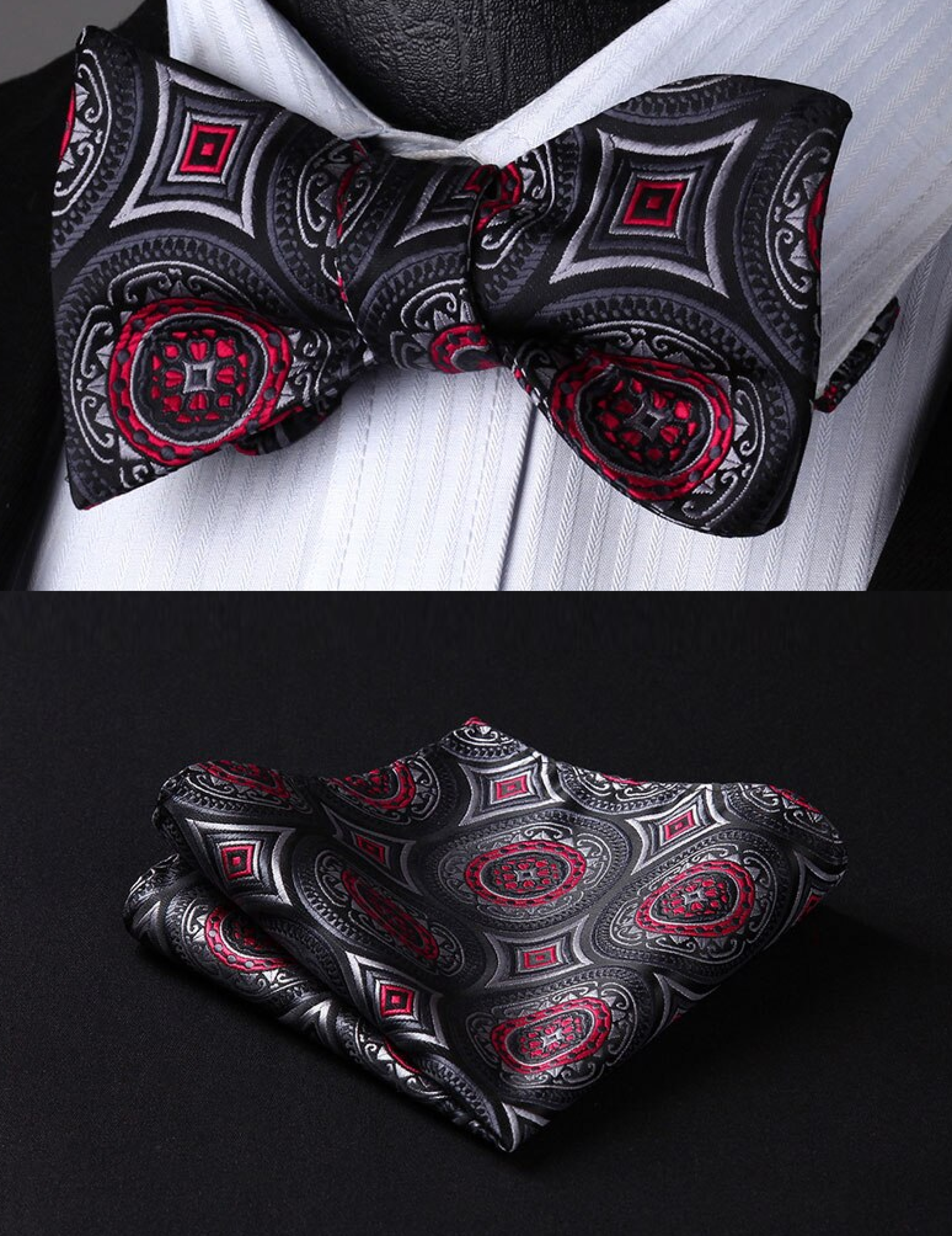 Black red abstract bow tie and square