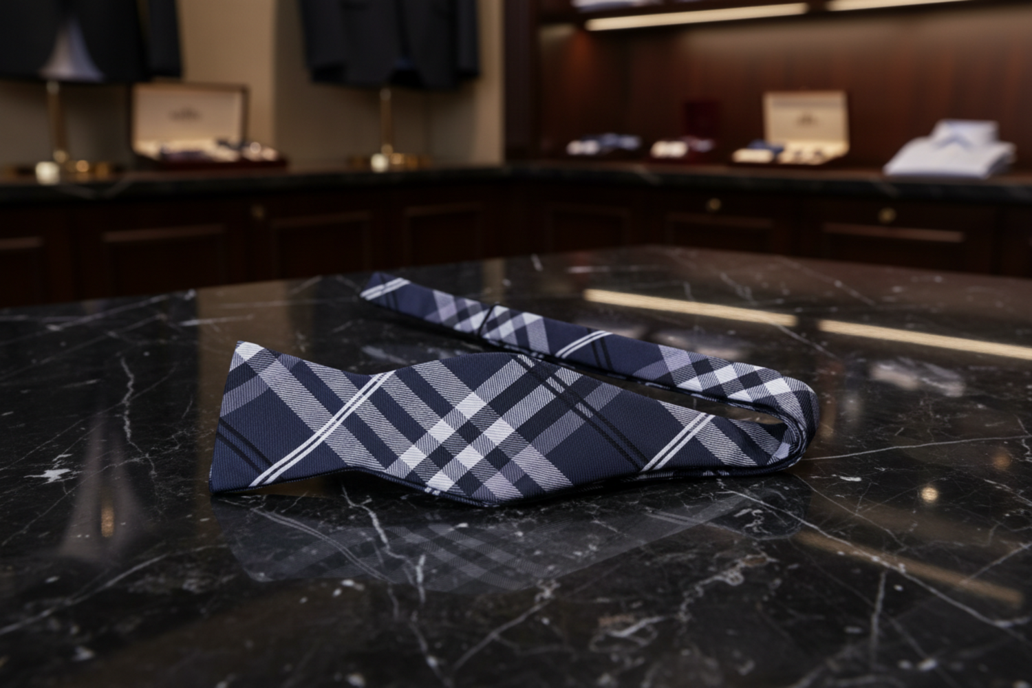 Black Grey White Accomplished Plaid Self Tie Bow Tie