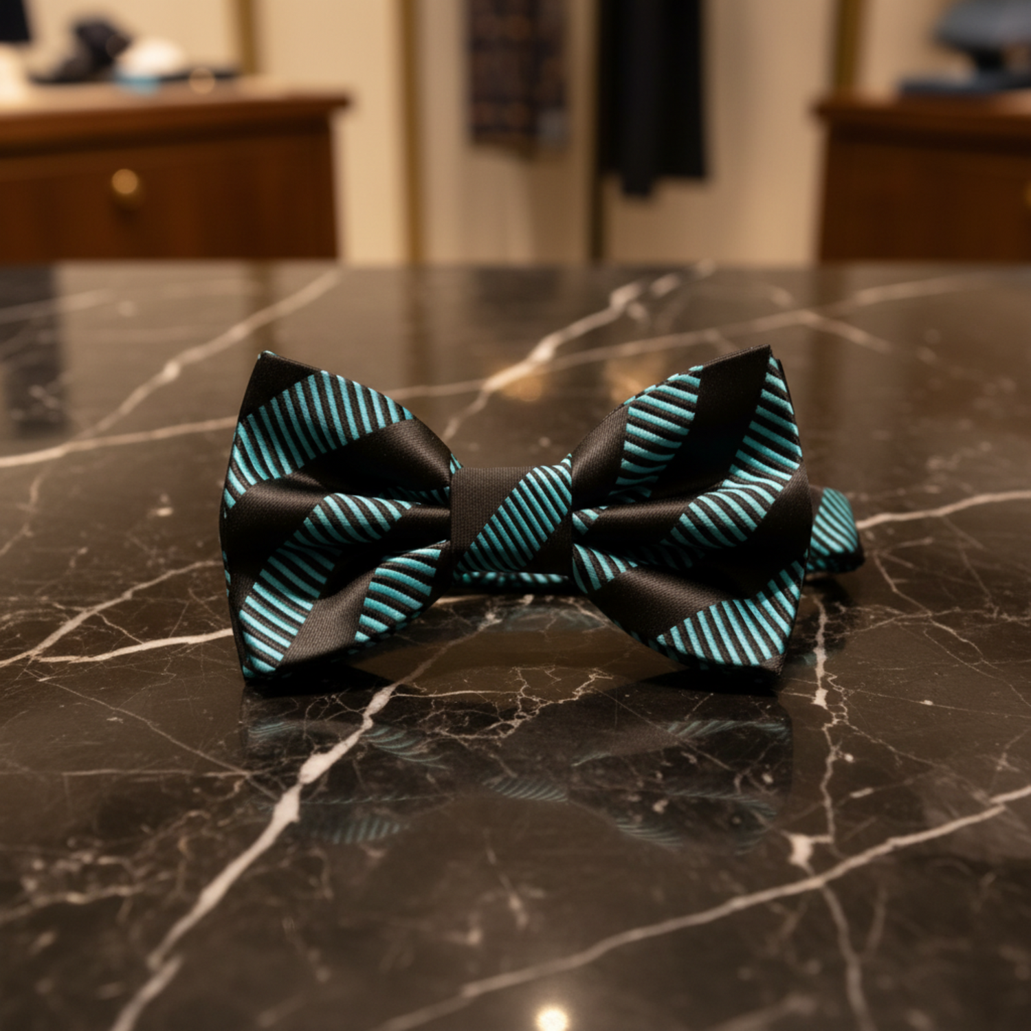 Black, Teal Lines Bow Tie