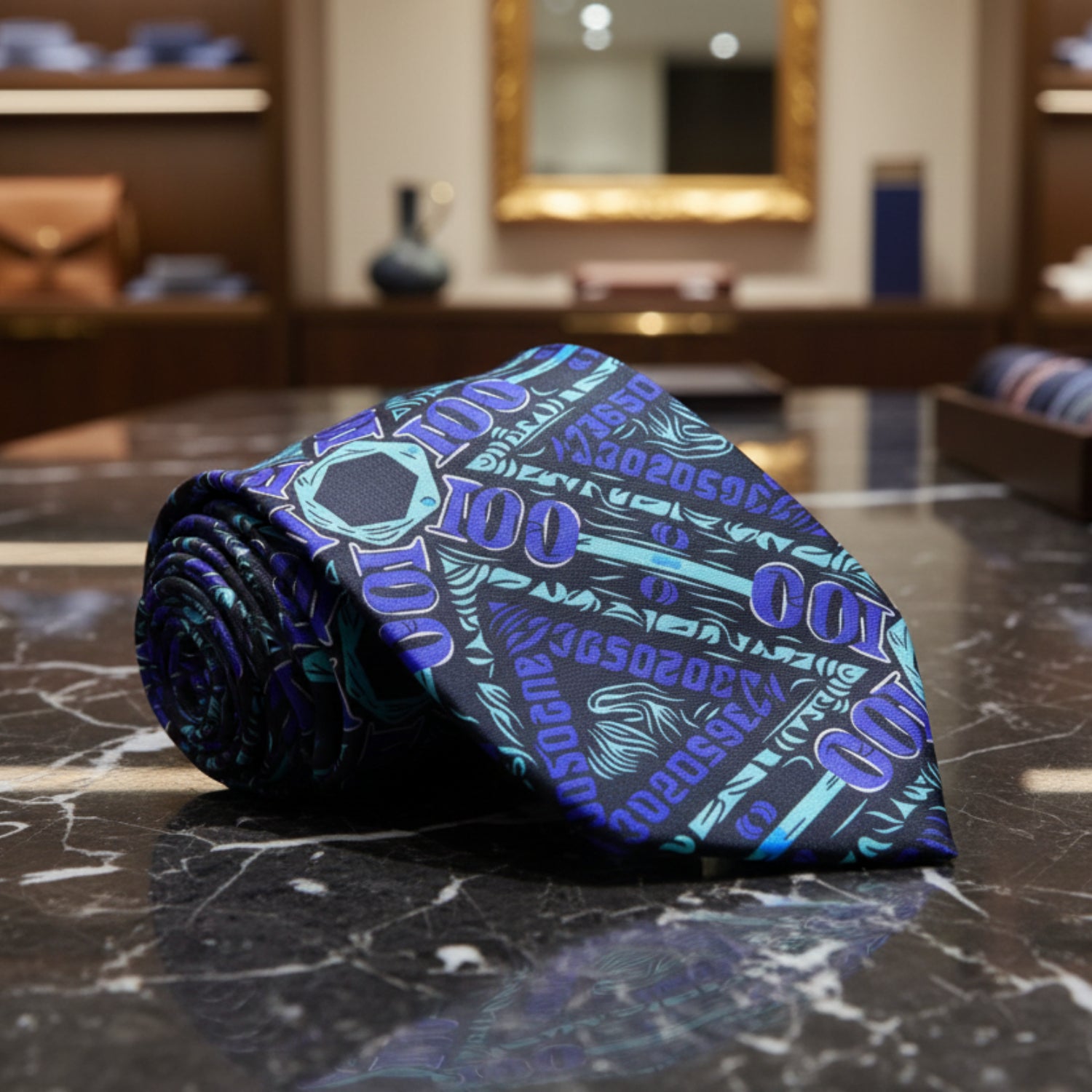 Black, Blue Abstract Necktie  