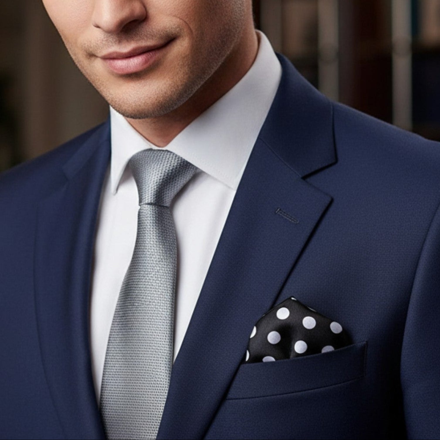 Black and Silver Polka Square