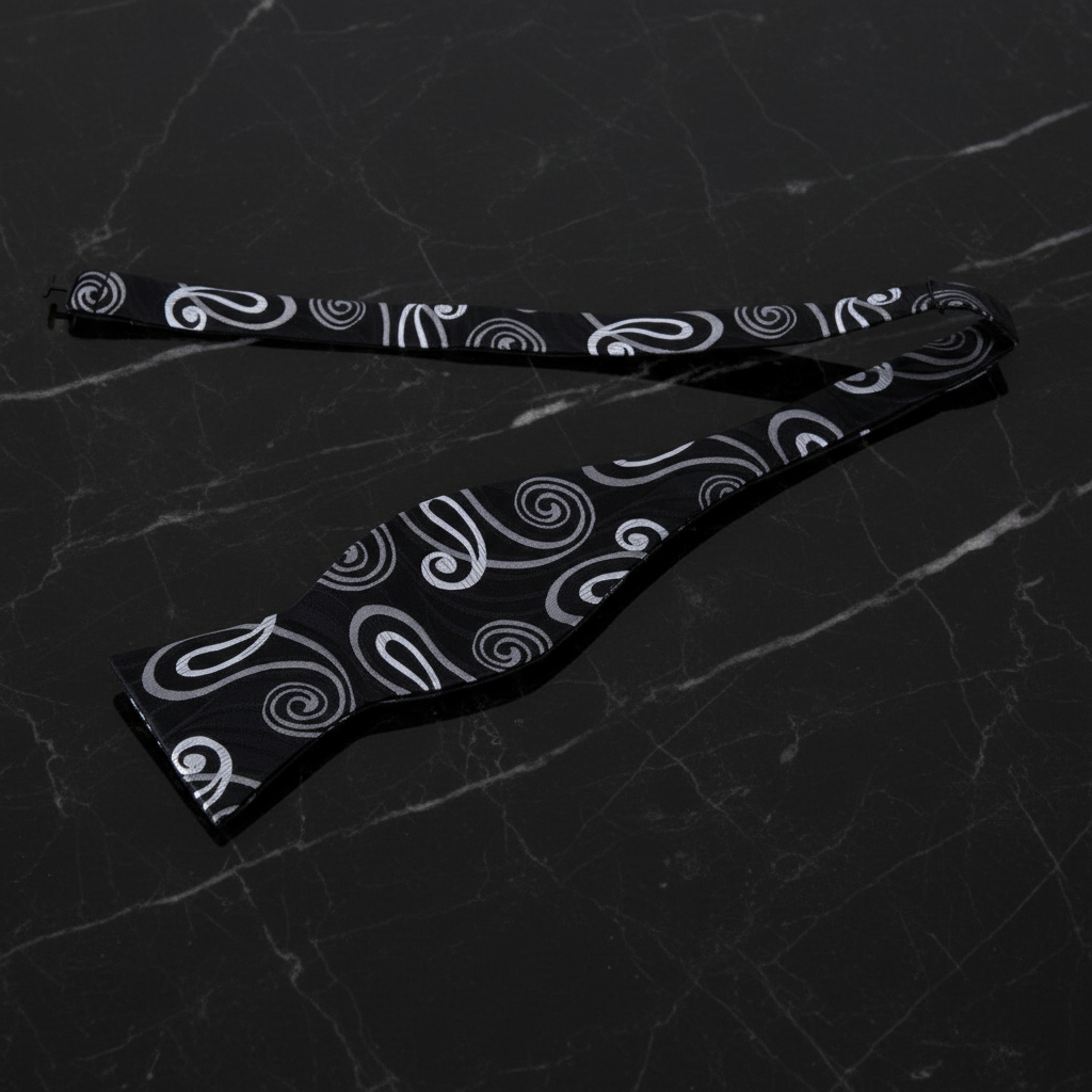 Black, Grey Paisley Self Tie Bow Tie