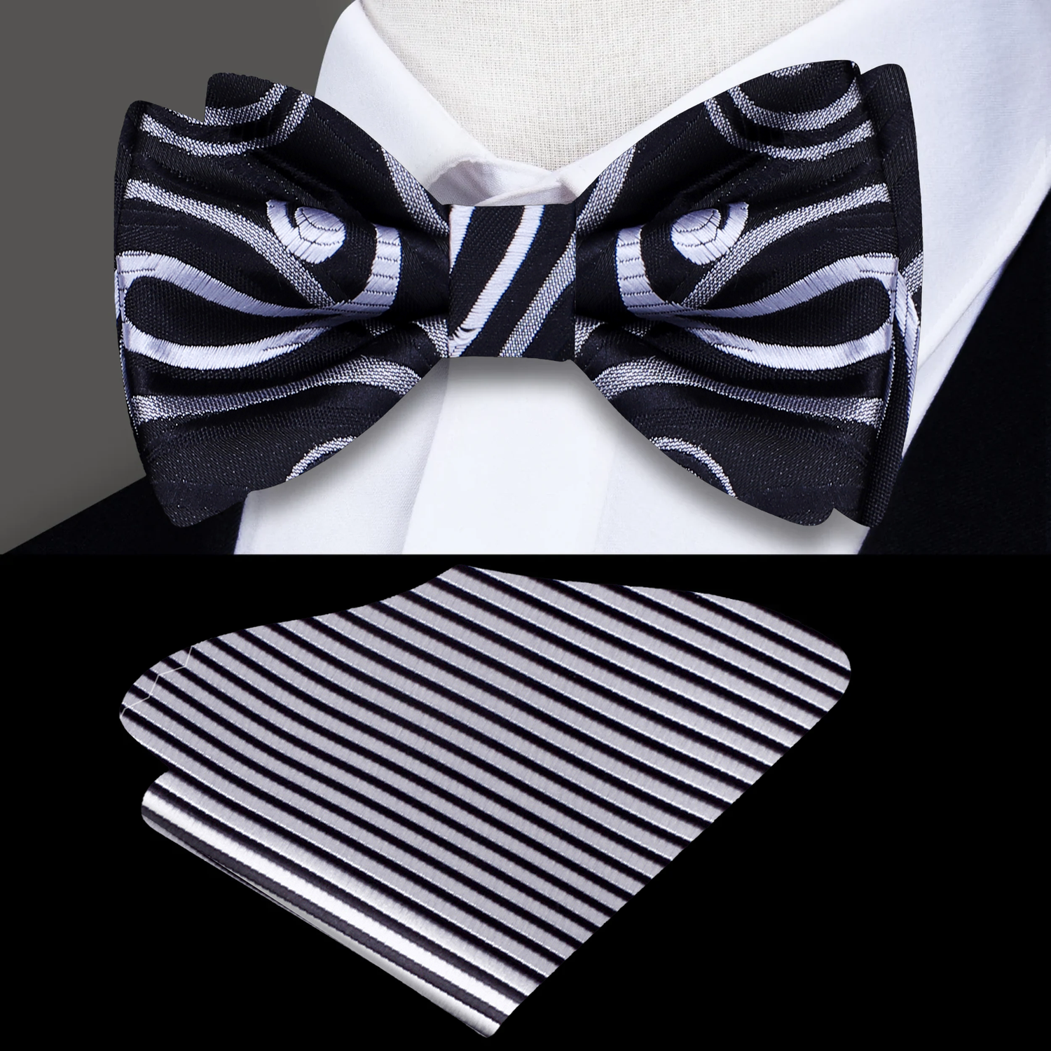 Black, Light Grey Paisley and Accenting Stripe Square