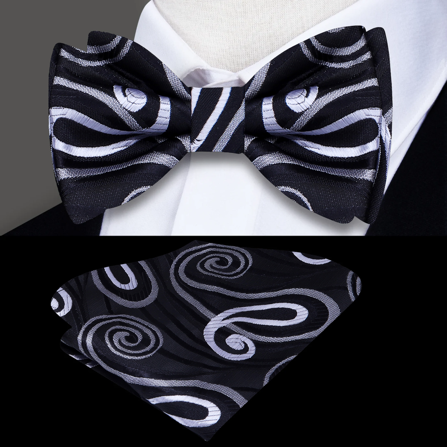 Black, Light Grey Paisley and Square