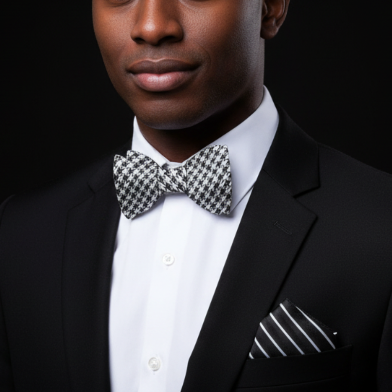 Black Light Grey Hounds Tooth Bow Tie and Accenting Square