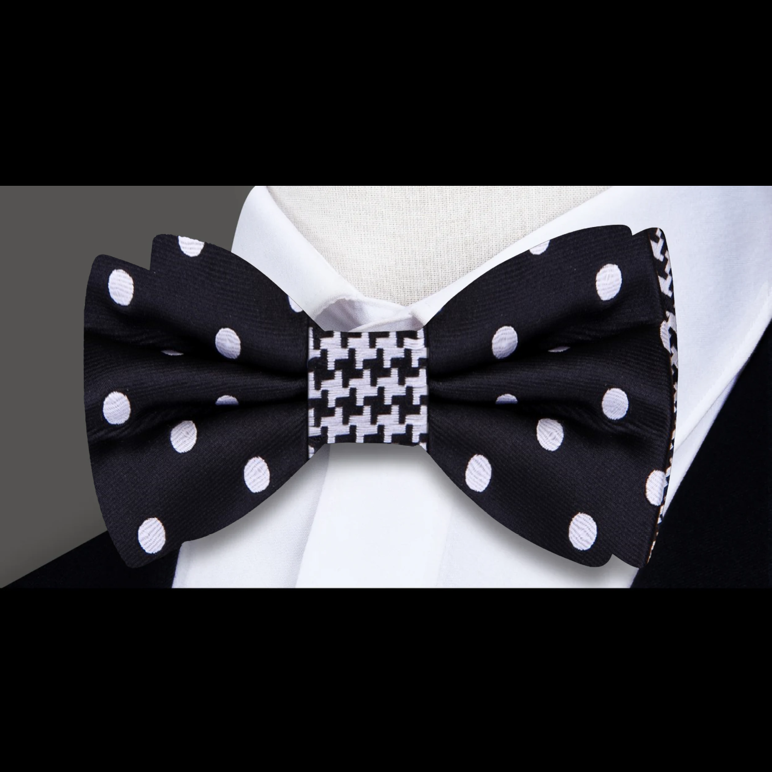 Black, Light Grey Dots Bow Tie
