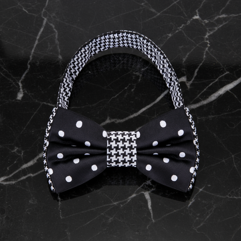 Black, Light Grey Dots Bow Tie Pre Tied