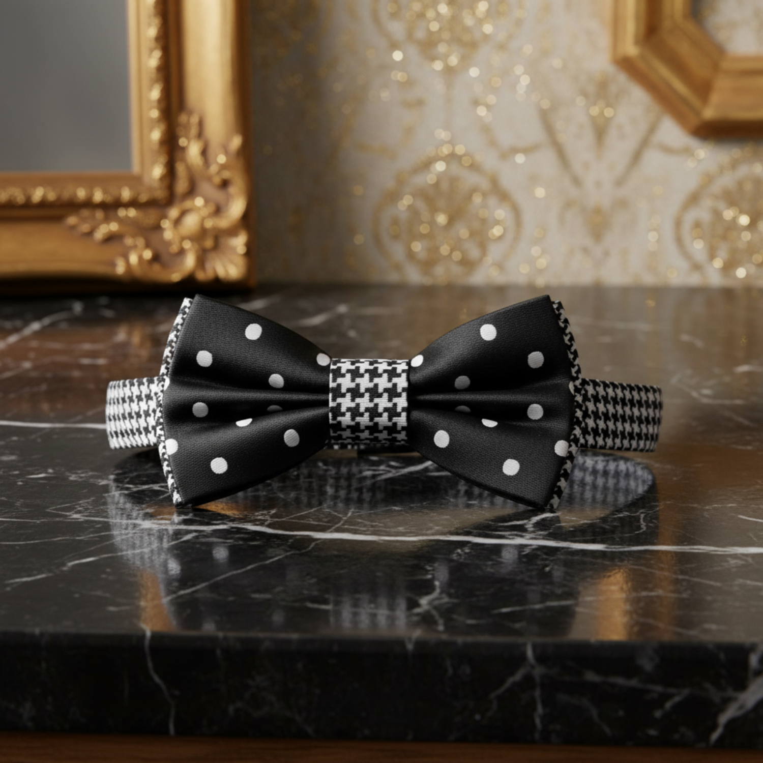Black and Grey Polka Hounds Pre Tied Bow tie