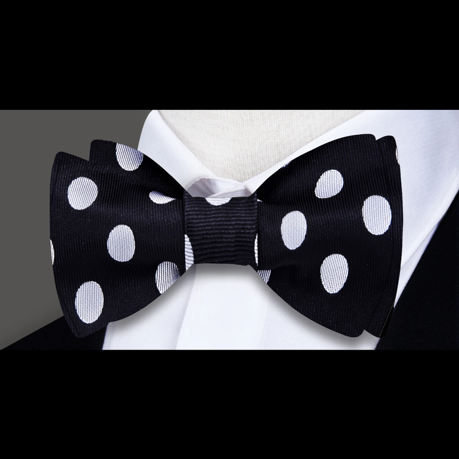 Black, Light Grey Polka Bow Tie