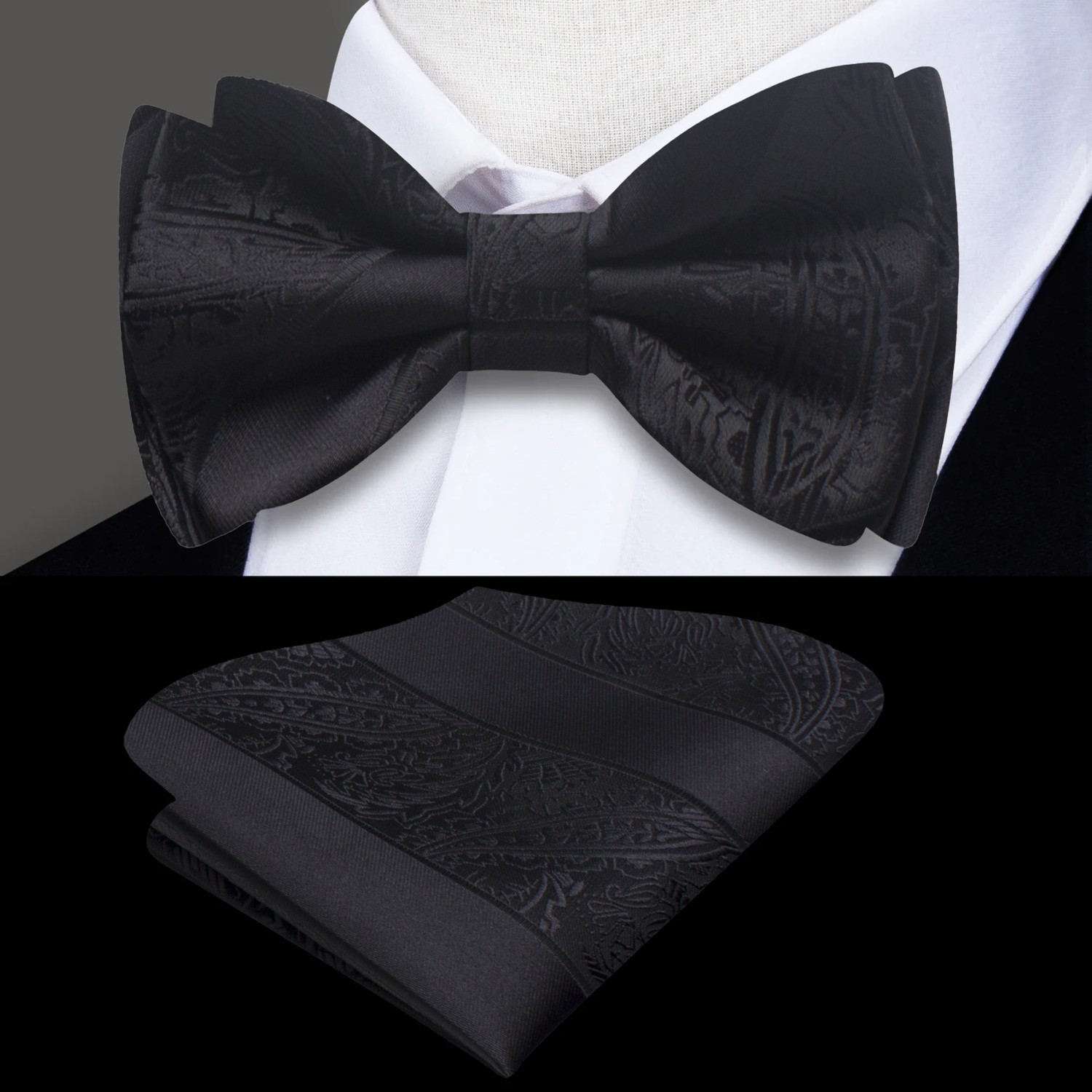 Black Paisley Bow Tie & Square