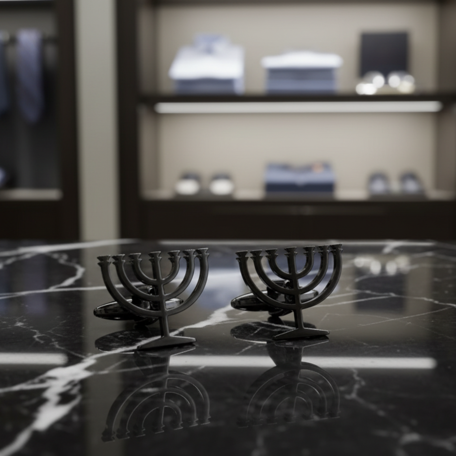 Black Menorah on a black textured background