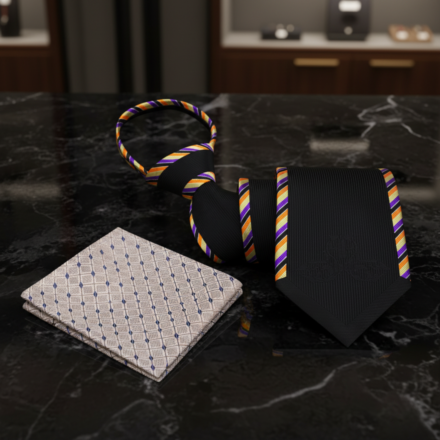 Black Necktie with Colorful Edge Zipper