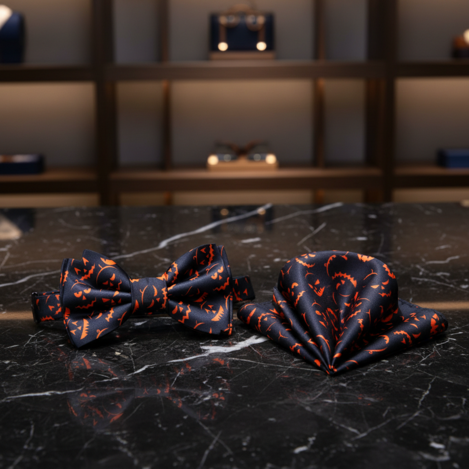 Black Orange Jack O Lantern Bow Tie and Square