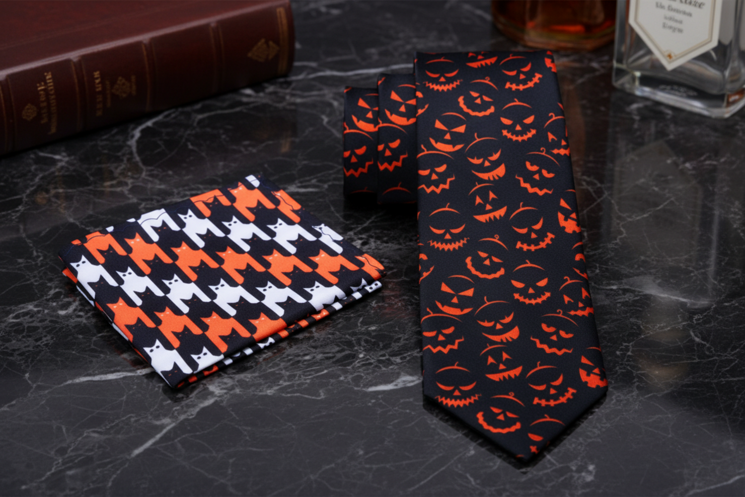 Black Orange Jack O Lantern Necktie and Accenting Square 2