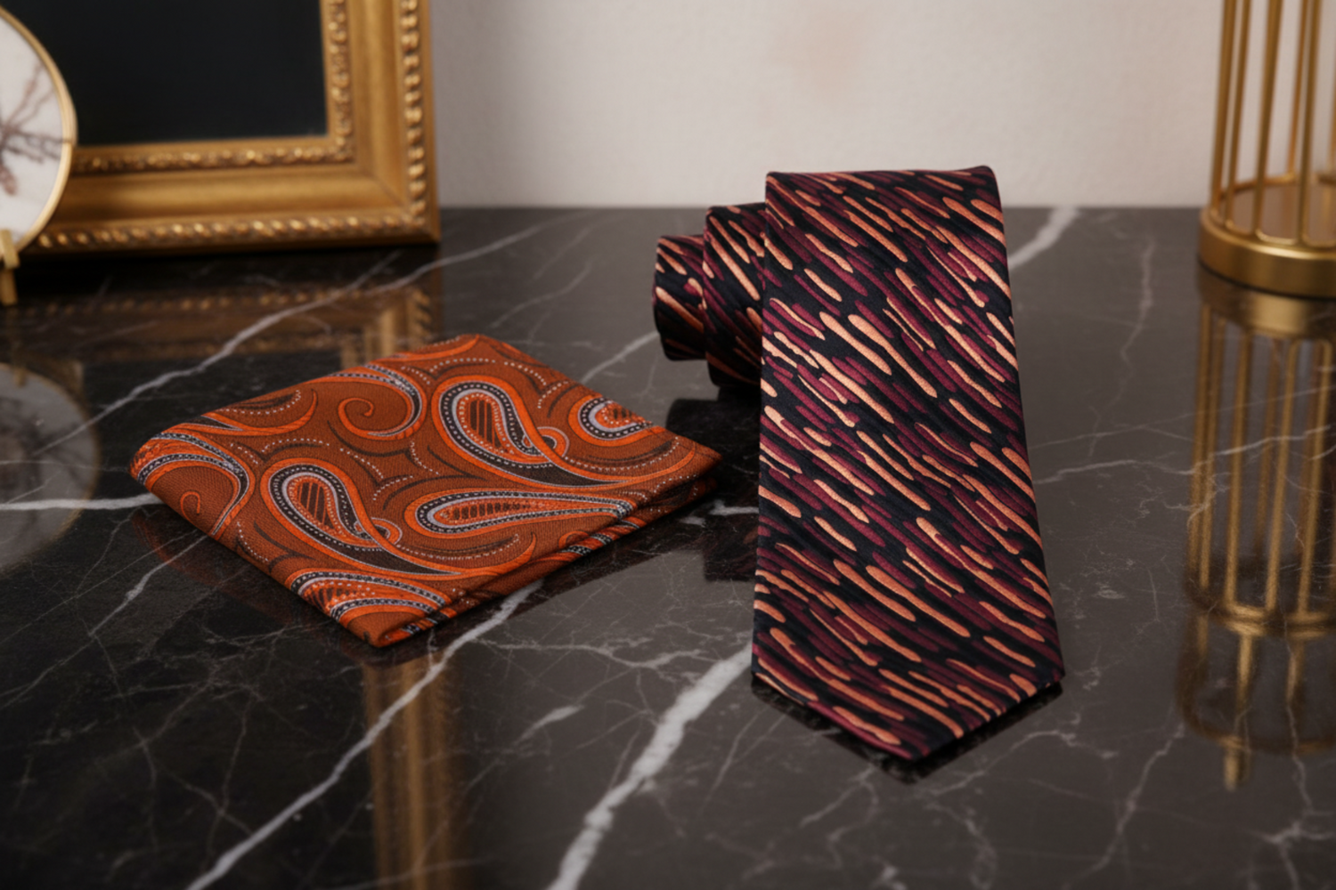 2: Black Orange Meteor Necktie and Accenting Square