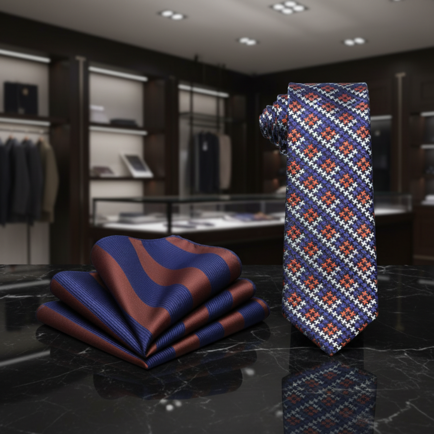 Alt Black Orange Purple Blue Hounds Tooth Necktie and Accenting Stripe Square
