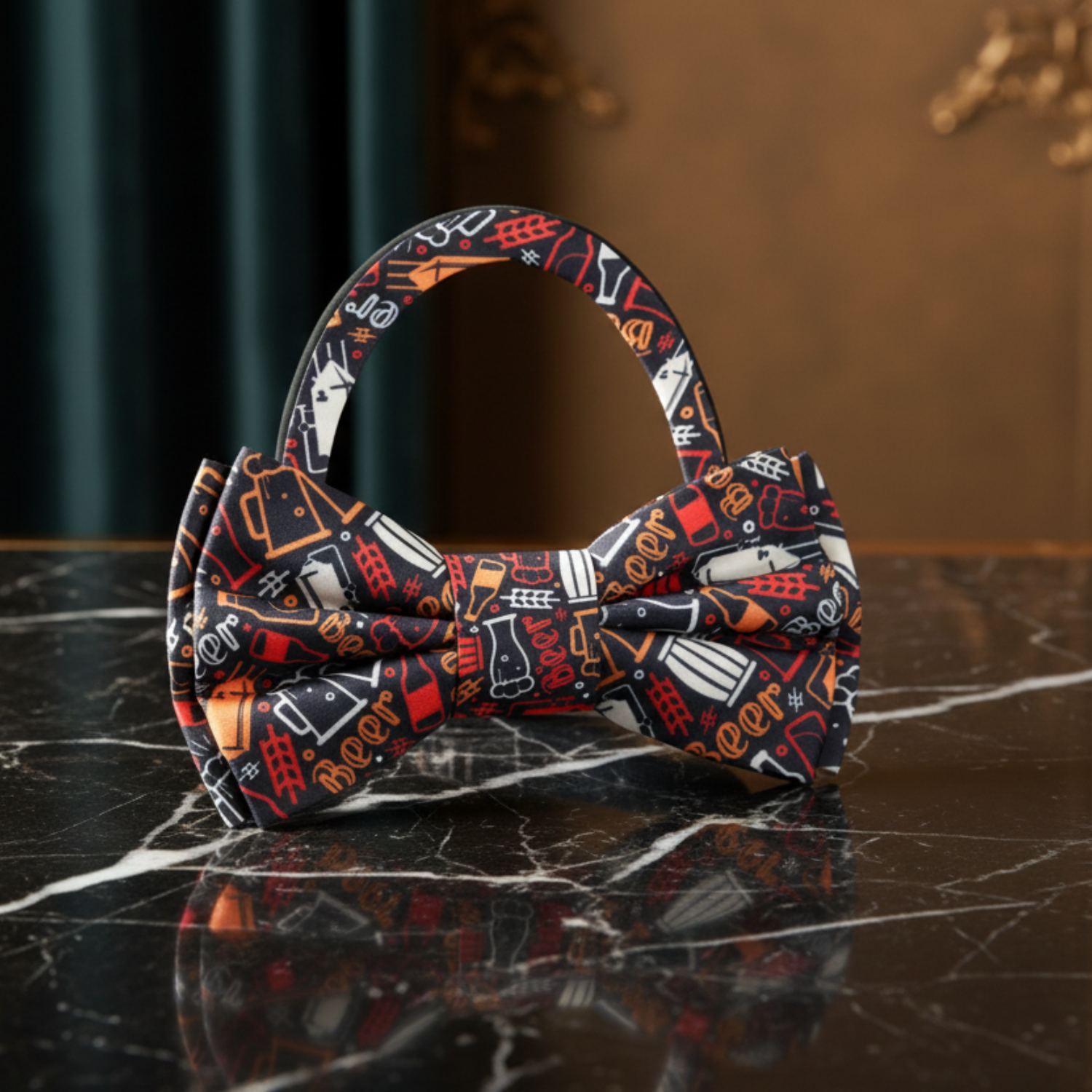black orange and red beer themed pre tied  bow tie