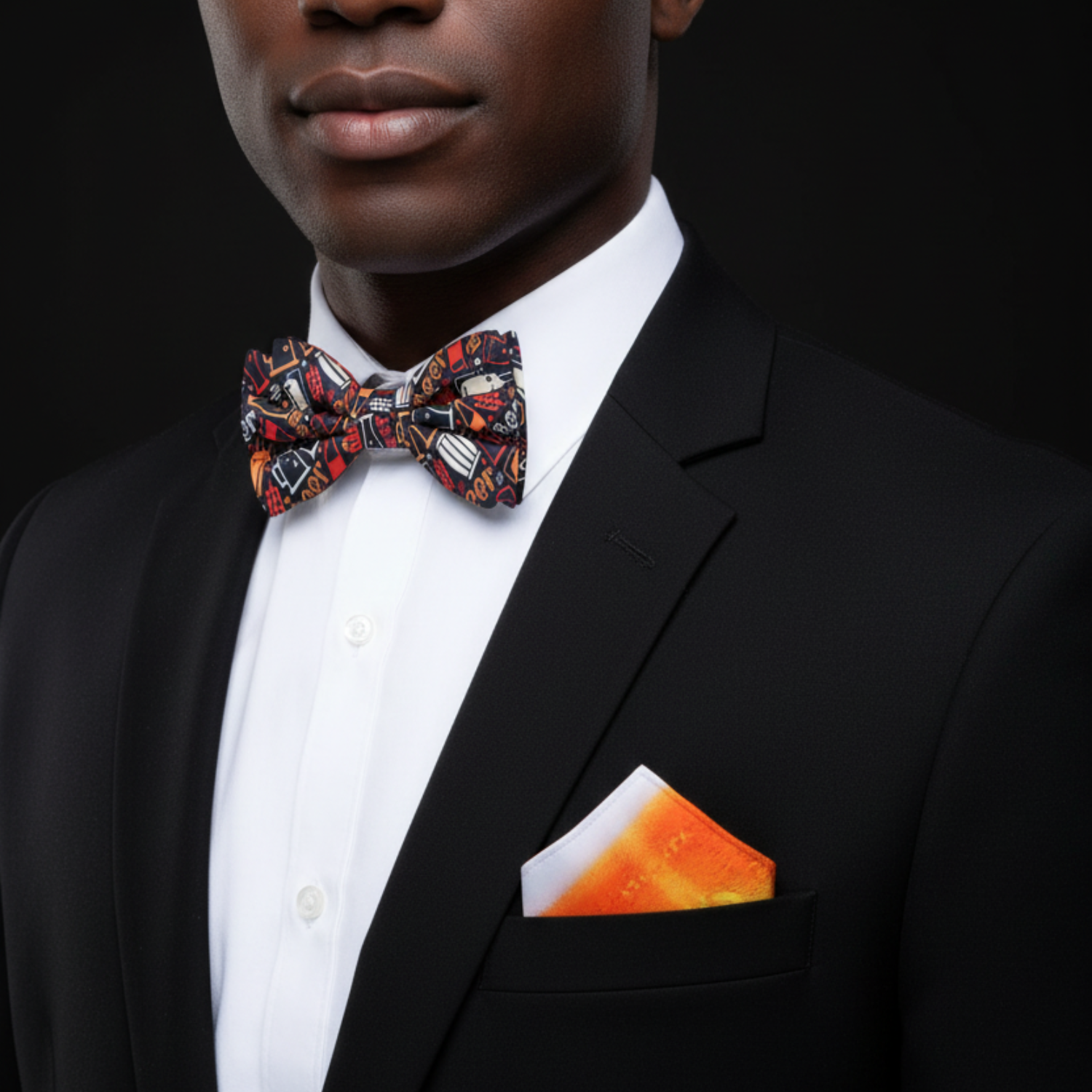 Black, Orange & Red Brewer’s Pattern Bow Tie