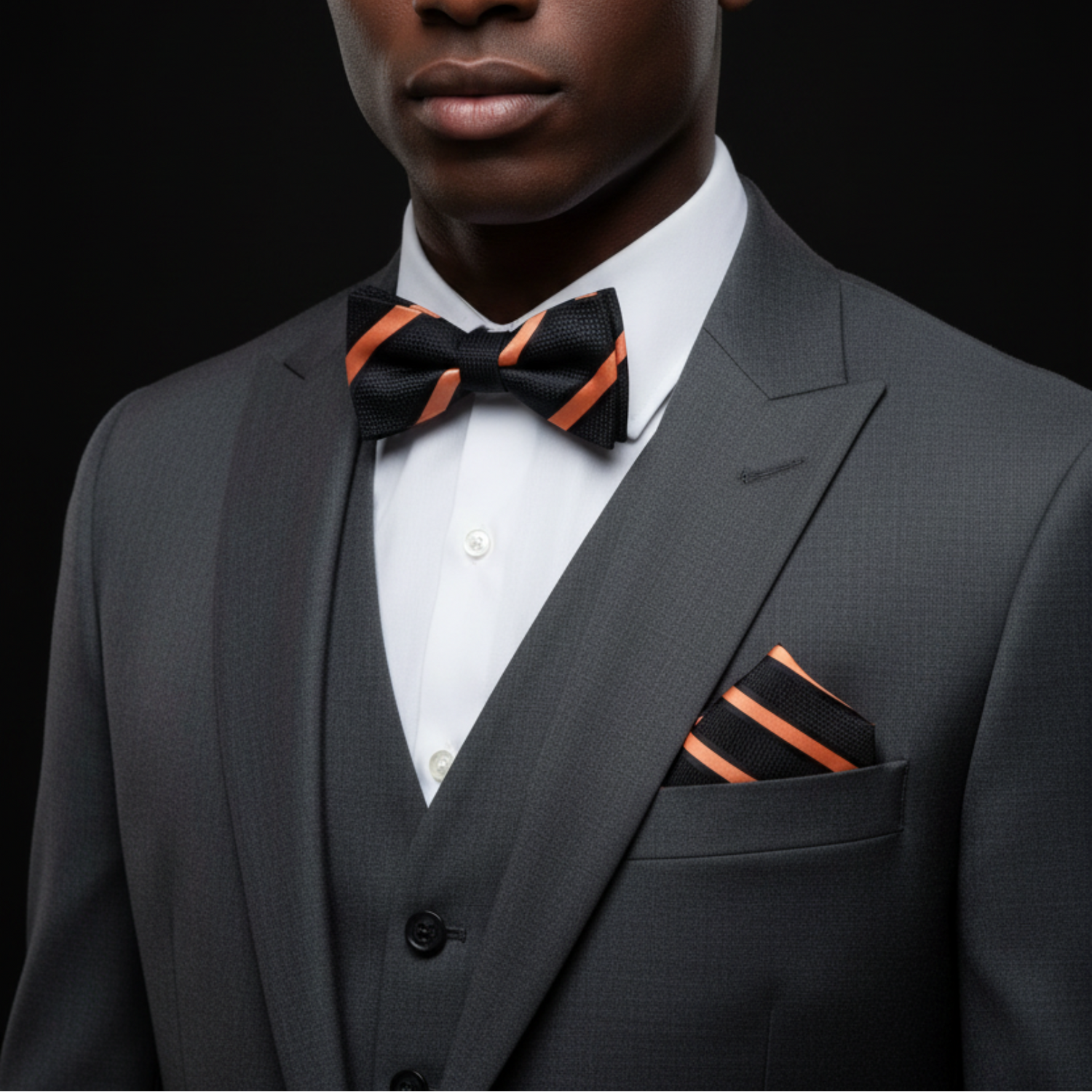 Striped Self Tie Bow Tie Collection with Pocket Square Option