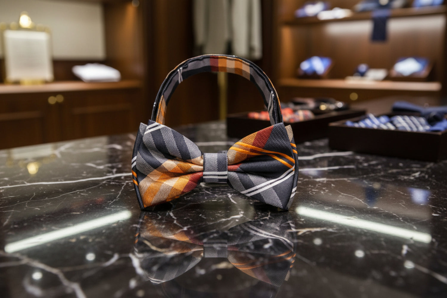 Black Orange White Accomplished Pre Tied Bow Tie