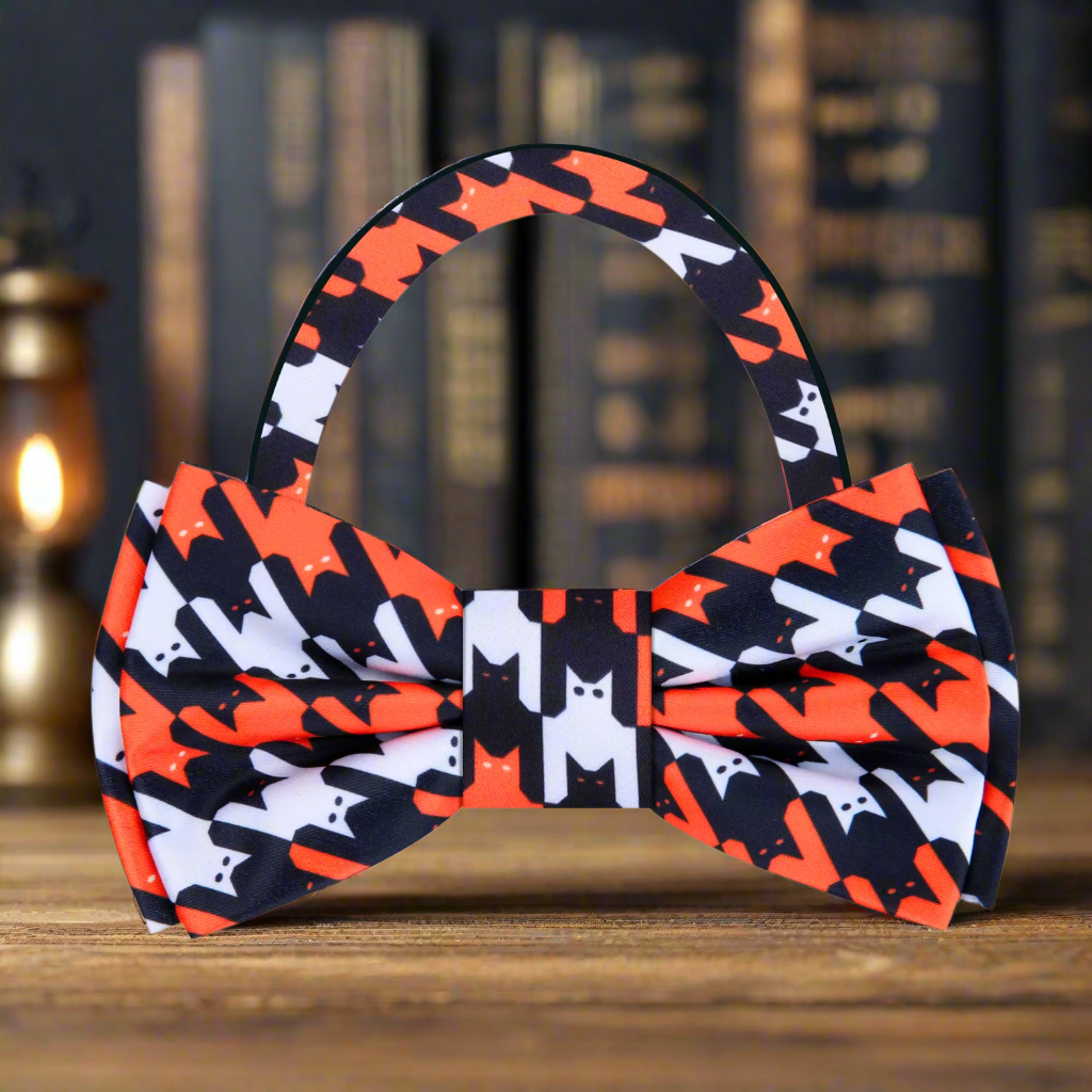 Black Orange White Halloween Cats Bow Tie Pre Tied