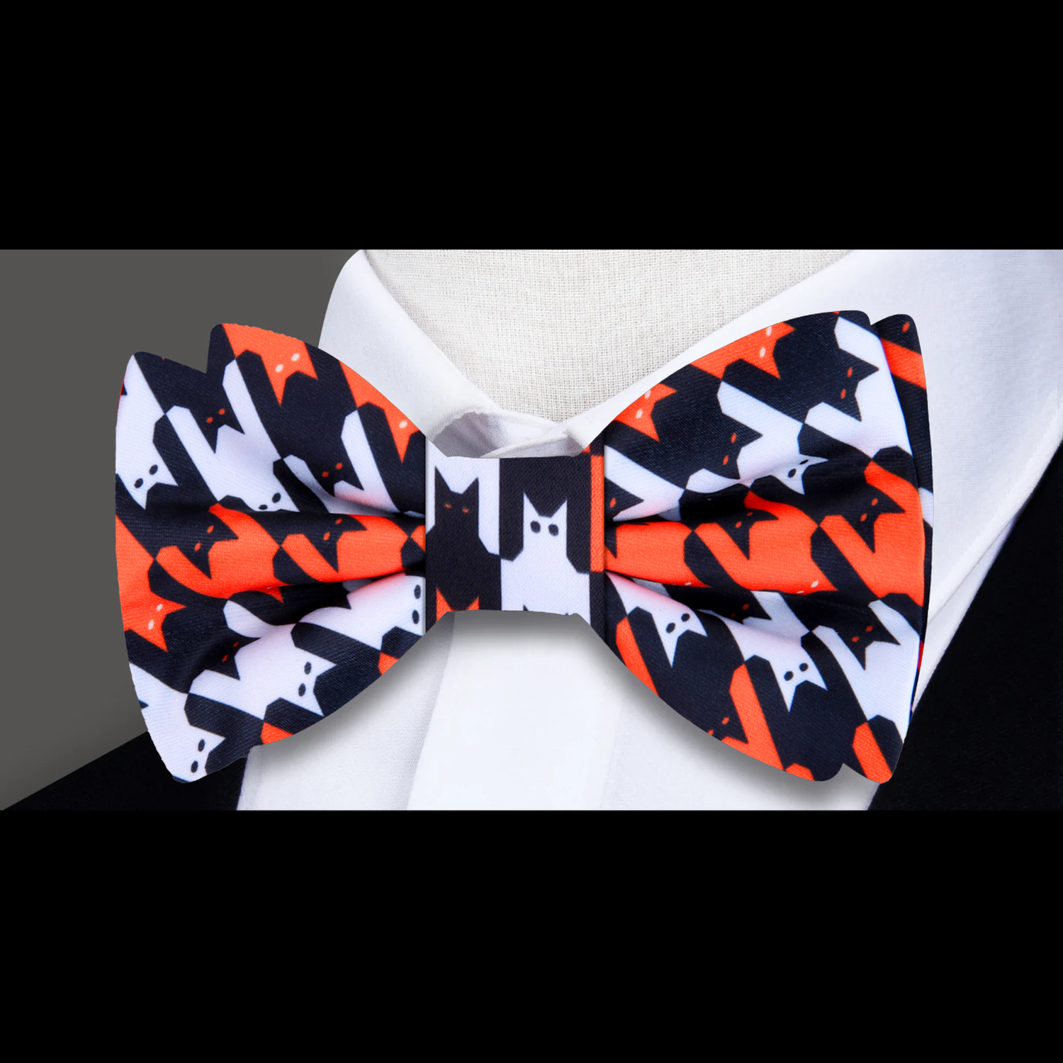 Black Orange White Halloween Cats Bow Tie 