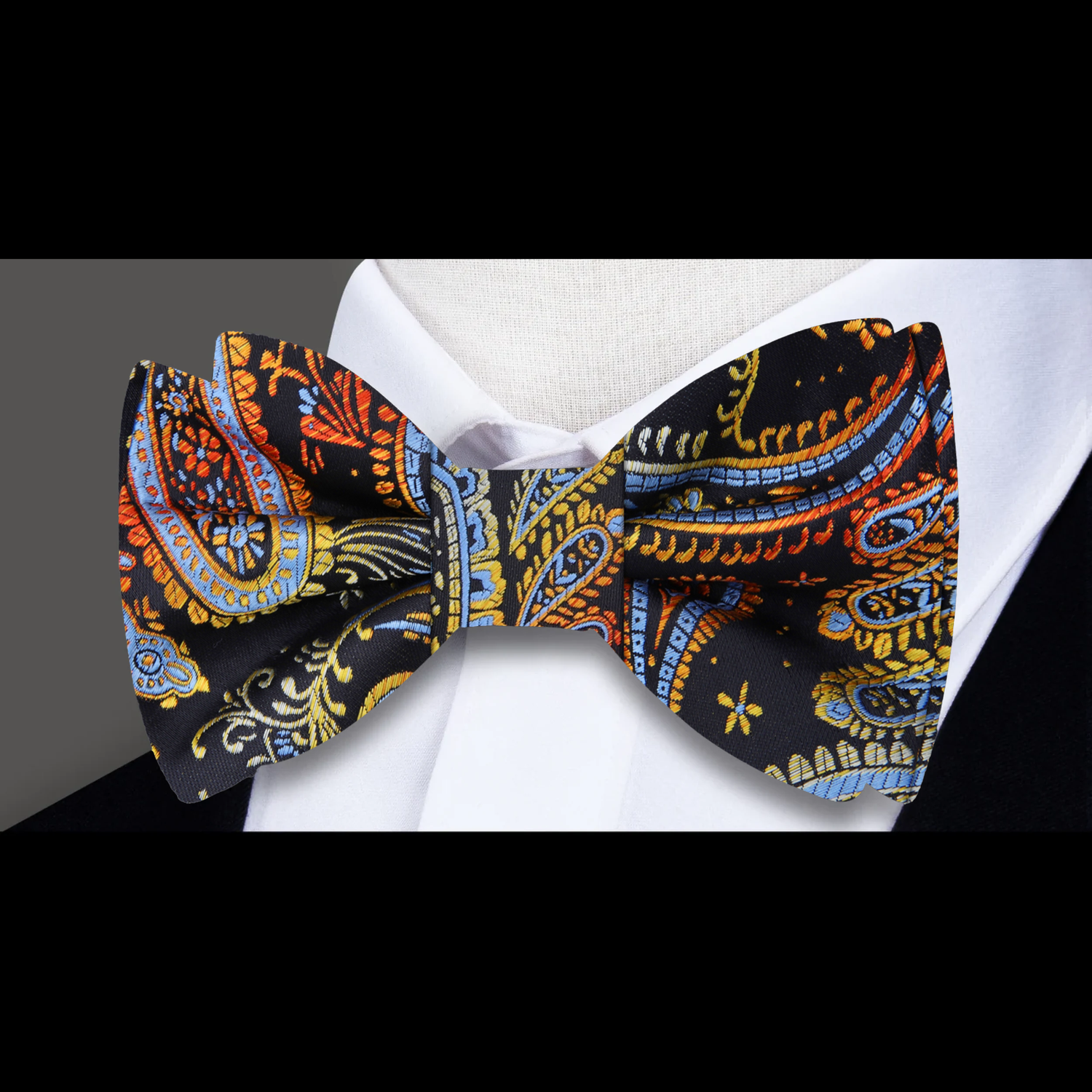 Black, Orange, Blue, Red, Yellow Paisley Bow Tie Pre Tied