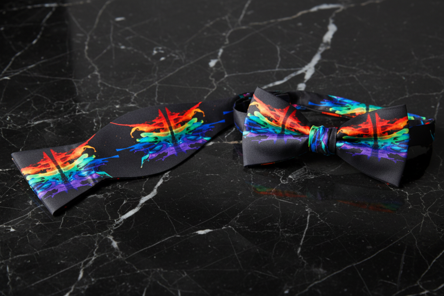 Black Paint Splash Bow Tie Self Tie